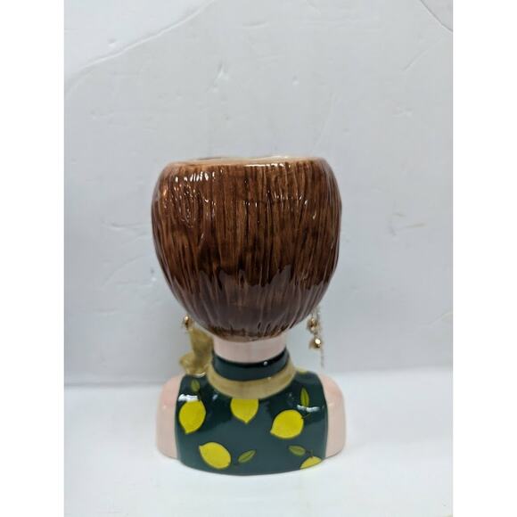 Large Ceramic Fruit lady headvase planter Multi 9" tall LEMON LUSH spectacles - Picture 7 of 9